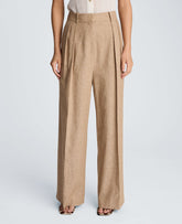 Kenneth Cole High Rise Fly Front Double Pleat Wide Leg Linen Blend Pant