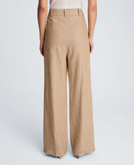 Kenneth Cole High Rise Fly Front Double Pleat Wide Leg Linen Blend Pant