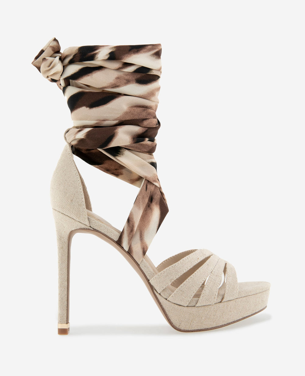 Kenneth Cole Nikkii Printed Fabric Wrap Around Platform Heel