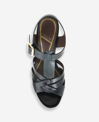 Kenneth Cole Lotus Woven Leather T-Strap Wood Platform Sandal