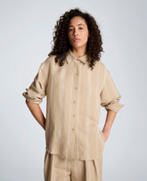 Kenneth Cole Striped Drop Shoulder Button Front Boyfriend Linen Shirt
