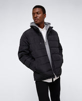 Kenneth Cole Black Puffer Jacket – Plush Warmth & Jersey Hood | KC