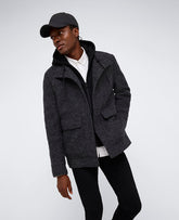 Kenneth Cole Charcoal Boucle Wool Jacket with Jersey Hood – Men’s Fit