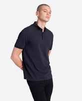 Kenneth Cole Navy Polo Shirt with Colorblock Collar – 4-Way Stretch | KC