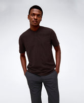 Kenneth Cole Dark Brown Band-Collar Henley – Breathable & Stretch | KC