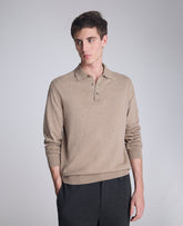 Kenneth Cole Men's Long Sleeve Button Sweater Polo, Light Brown Heather