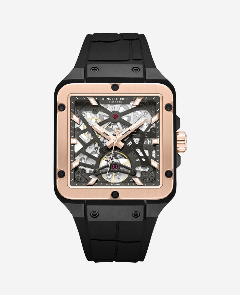 Kenneth Cole Square Skeleton Automatic Rose Gold Watch | Kenneth Cole