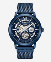 Kenneth Cole Skeleton Automatic Blue-IP Stainless Steel Mesh Strap Watch