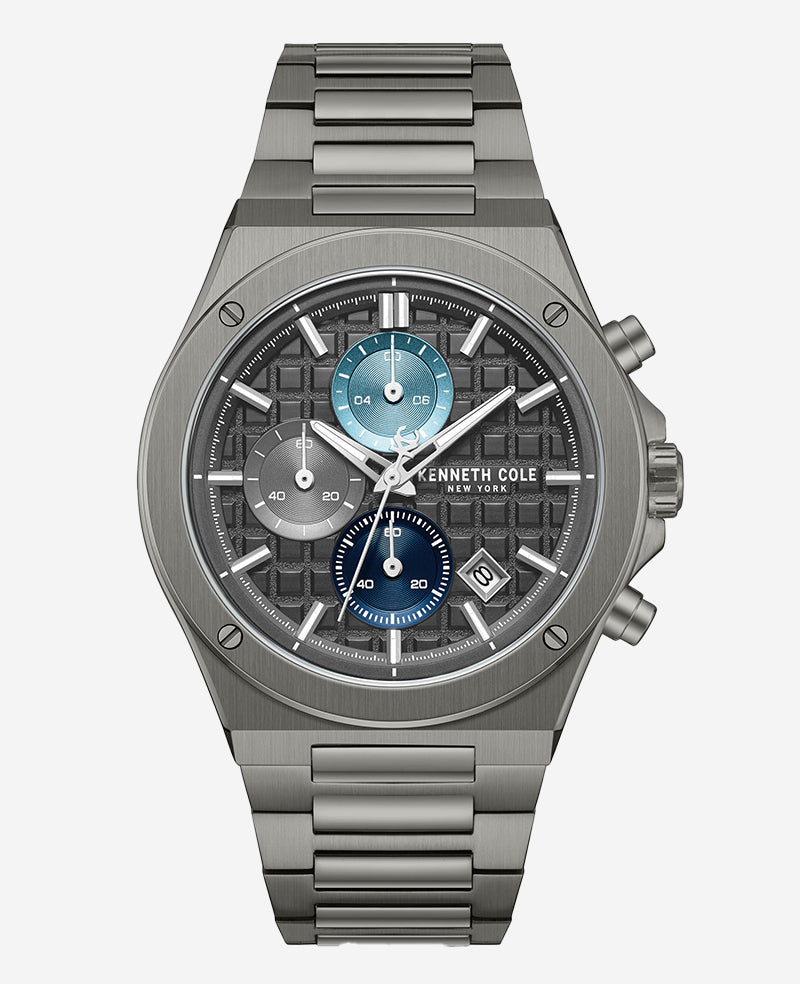 Kenneth Cole Dress Sport Chronograph Multi Tone Dial Stainless Steel Bracelet Watch