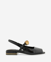 Kenneth Cole Illia Patent Open Toe Hardware Flat Slingback