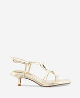 Kenneth Cole Gemma Embellished Strappy Metallic Leather Kitten Heel Sandal