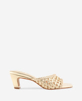 Kenneth Cole Arita Metallic Woven Leather Open Toe Heel