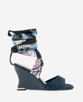 Kenneth Cole Fabia Printed Fabric Wrap Around Suede & Raffia Wedge