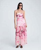 Kenneth Cole Printed Mesh Strapless Maxi Dress