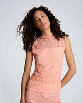 Kenneth Cole Stretch Lace Front Drape Mock Neck Tank