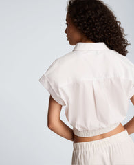Kenneth Cole Pleat Crossover Front Cropped Shirt