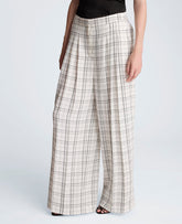 Kenneth Cole High Rise Fly Front Wide Leg Triple Pleat Lined Plaid Pant