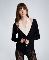 Kenneth Cole Ribbed Halter Button Front Sweater