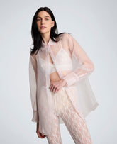 Kenneth Cole Sheer Organza Oversized Button Front Long Sleeve Shirt