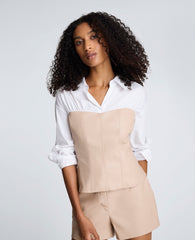 Kenneth Cole Poplin Y-Neck Top Vegan Leather Bustier | Kenneth Cole