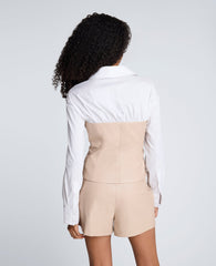 Kenneth Cole Poplin Y-Neck Top Vegan Leather Bustier | Kenneth Cole