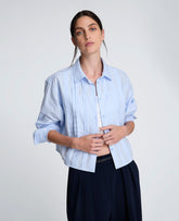 Kenneth Cole Cropped Tuxedo Style Long Sleeve Button Down Blouse
