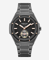 Kenneth Cole Skeleton Automatic Black Rose Gold Stainless Steel Bracelet Watch