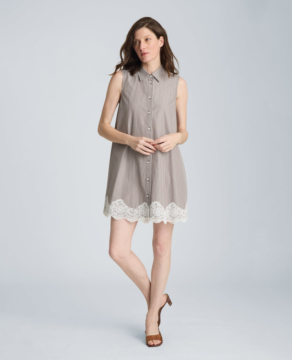 Kenneth Cole Halter Shirt Swing Dress with Lace Hem