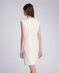 Kenneth Cole Vegan Leather Boatneck Rouched Waist Short Dress