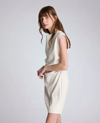 Kenneth Cole Vegan Leather Boatneck Rouched Waist Short Dress