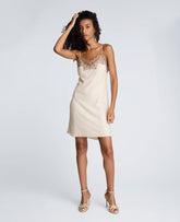 Kenneth Cole Sequin Netting Slip Dress Lace Trim Oyster | Kenneth Cole