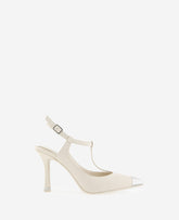 Kenneth Cole Romi T-Strap Heels – Off-White with Silver Detail | KC