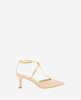 Kenneth Cole Umi T-Strap Suede Heel with Metallic Trim | Kenneth Cole