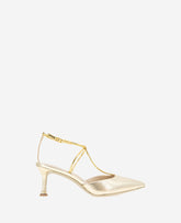 Kenneth Cole Umi Gold Snake T-Strap Metallic Heel Pump | Kenneth Cole