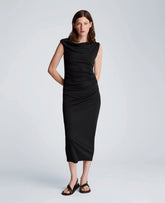 Kenneth Cole Ruched Waist Midi Off-The-Shoulder Dress