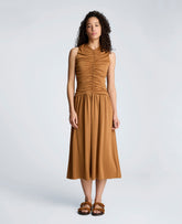 Kenneth Cole Drawstring Ruched A-Line Midi Milano Jersey Dress
