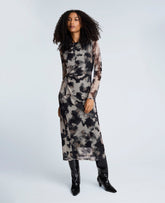 Kenneth Cole Shop Printed Mesh Knot Front Long Sleeve Midi Dress | KC