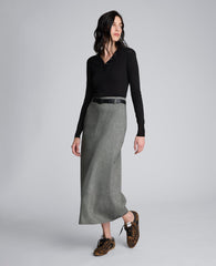 Kenneth Cole Herringbone Slit Front Belted Midi Skirt
