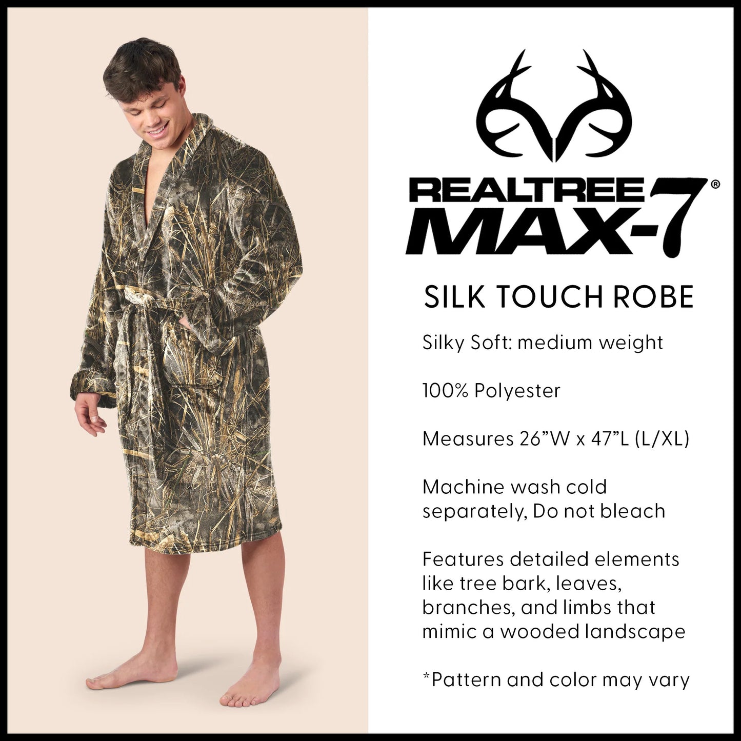 Realtree Northwest Men’s Silk Touch Camo Robe - Realtree MAX-7