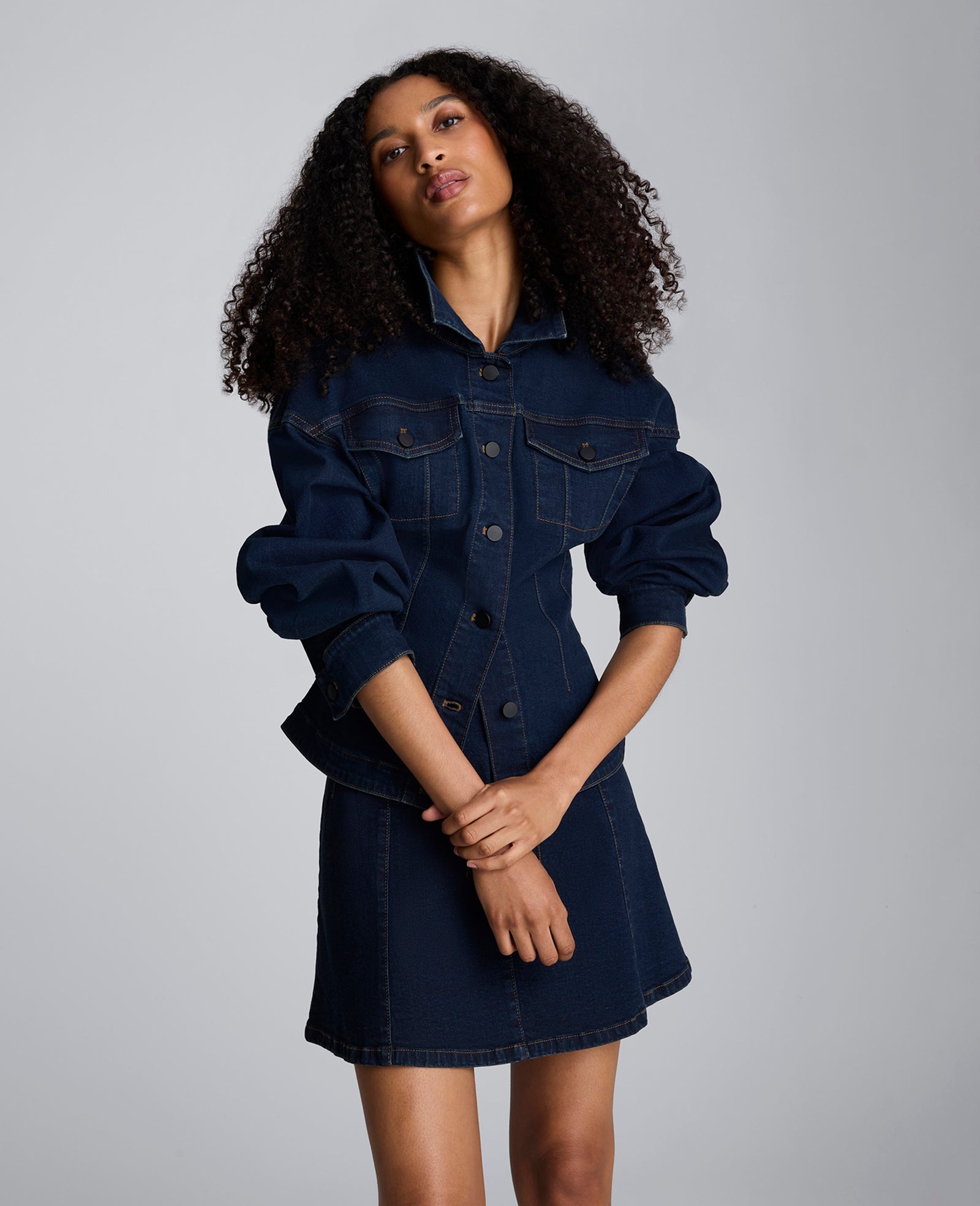 Kenneth Cole Long Sleeve Denim Corset Trucker Jacket