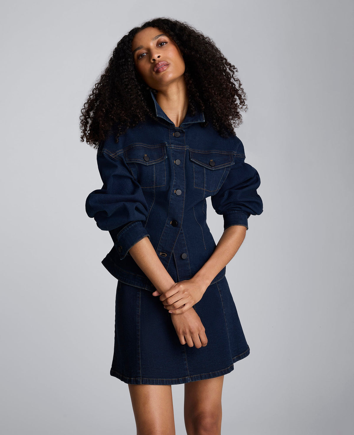 Kenneth Cole Long Sleeve Denim Corset Trucker Jacket