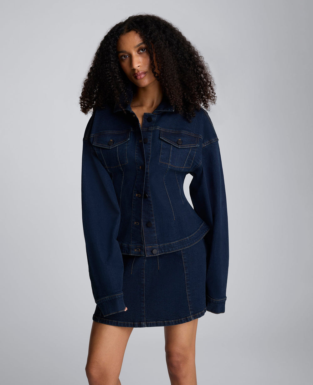 Kenneth Cole Long Sleeve Denim Corset Trucker Jacket