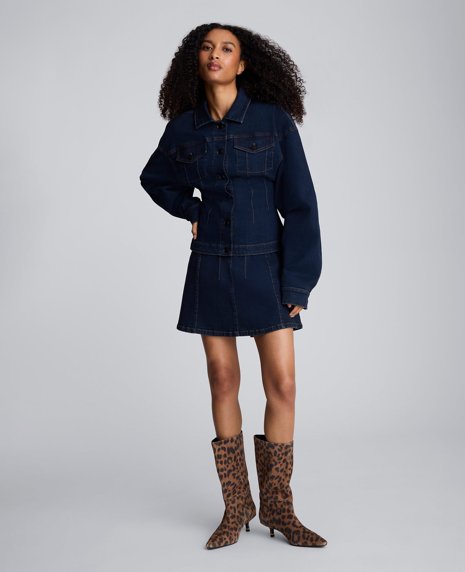 Kenneth Cole Long Sleeve Denim Corset Trucker Jacket