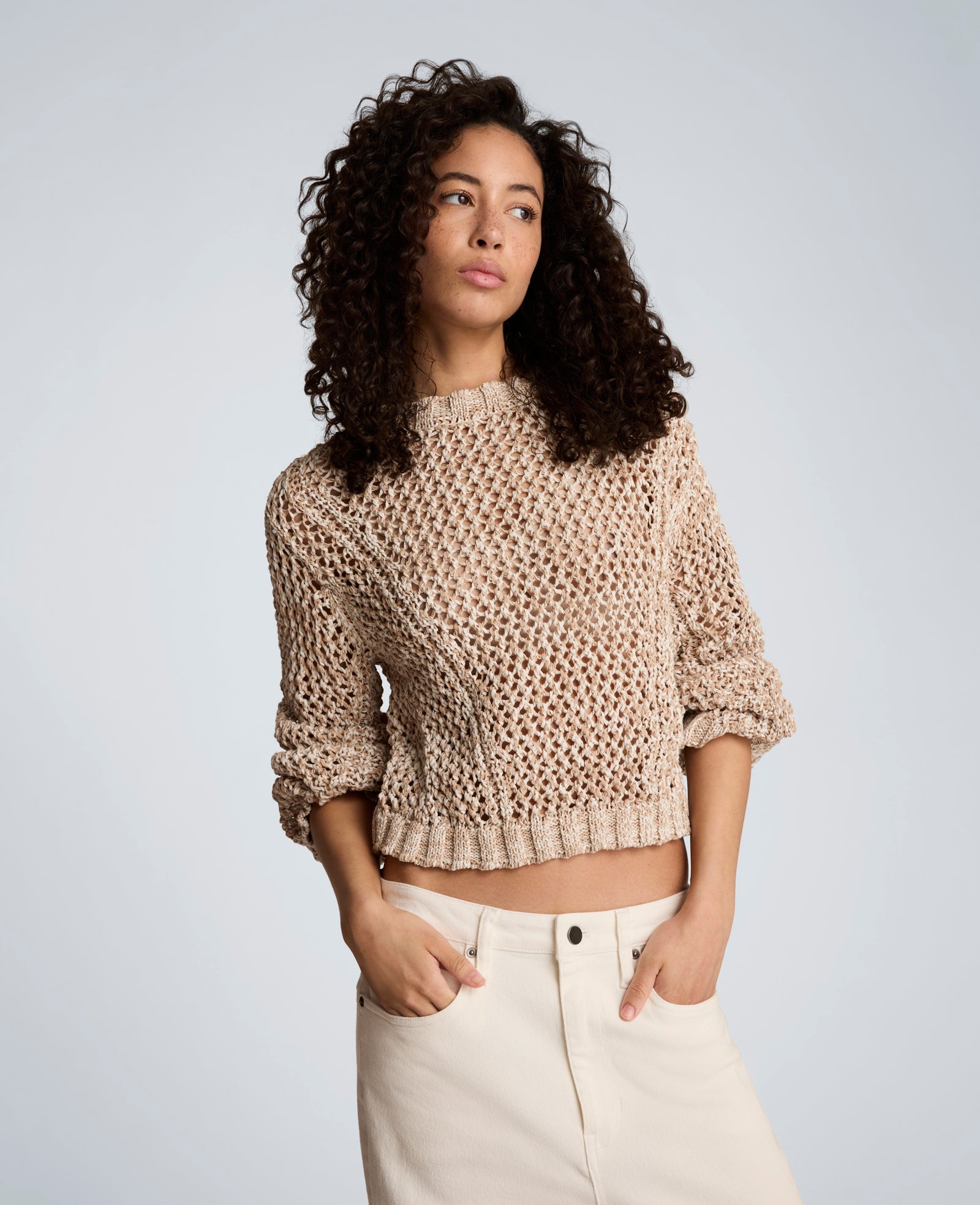 Kenneth Cole Two Tone Open Stitch Pullover – Taupe/White | Kenneth Cole
