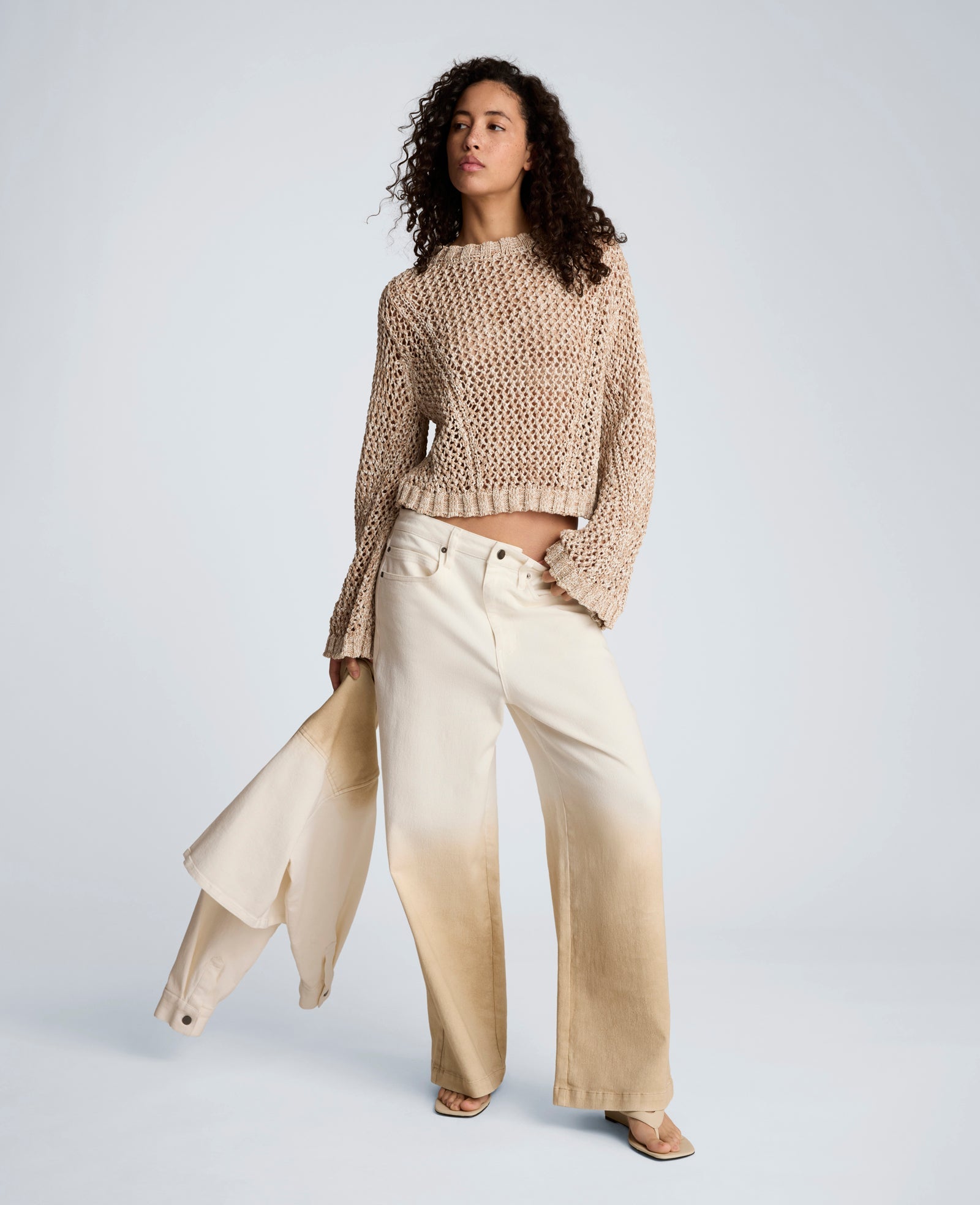 Kenneth Cole Two Tone Open Stitch Pullover – Taupe/White | Kenneth Cole