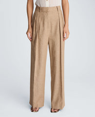 Kenneth Cole High Rise Fly Front Double Pleat Wide Leg Linen Blend Pant