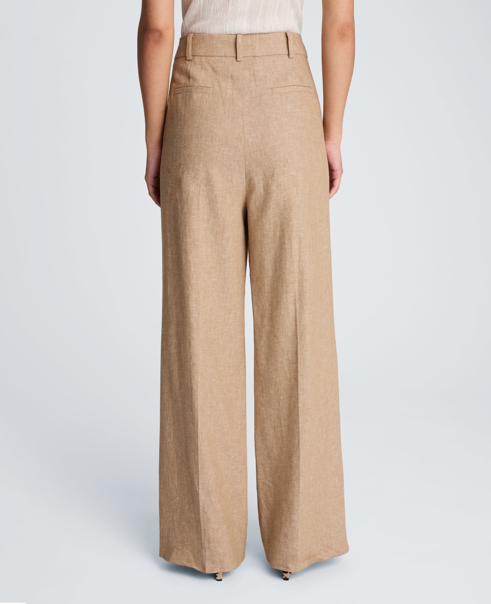 Kenneth Cole High Rise Fly Front Double Pleat Wide Leg Linen Blend Pant