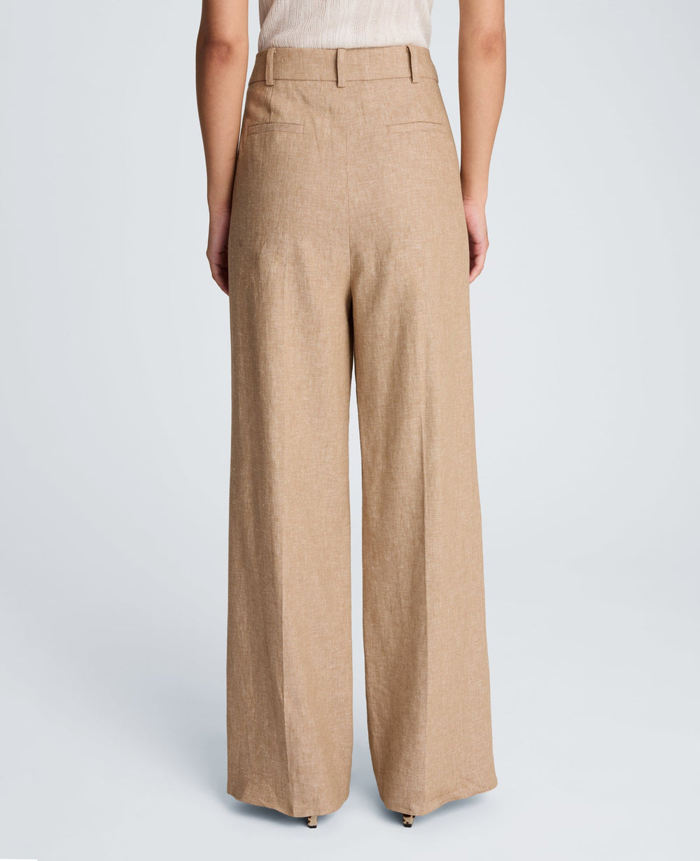 Kenneth Cole High Rise Fly Front Double Pleat Wide Leg Linen Blend Pant