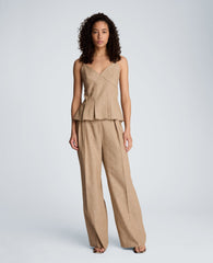Kenneth Cole High Rise Fly Front Double Pleat Wide Leg Linen Blend Pant