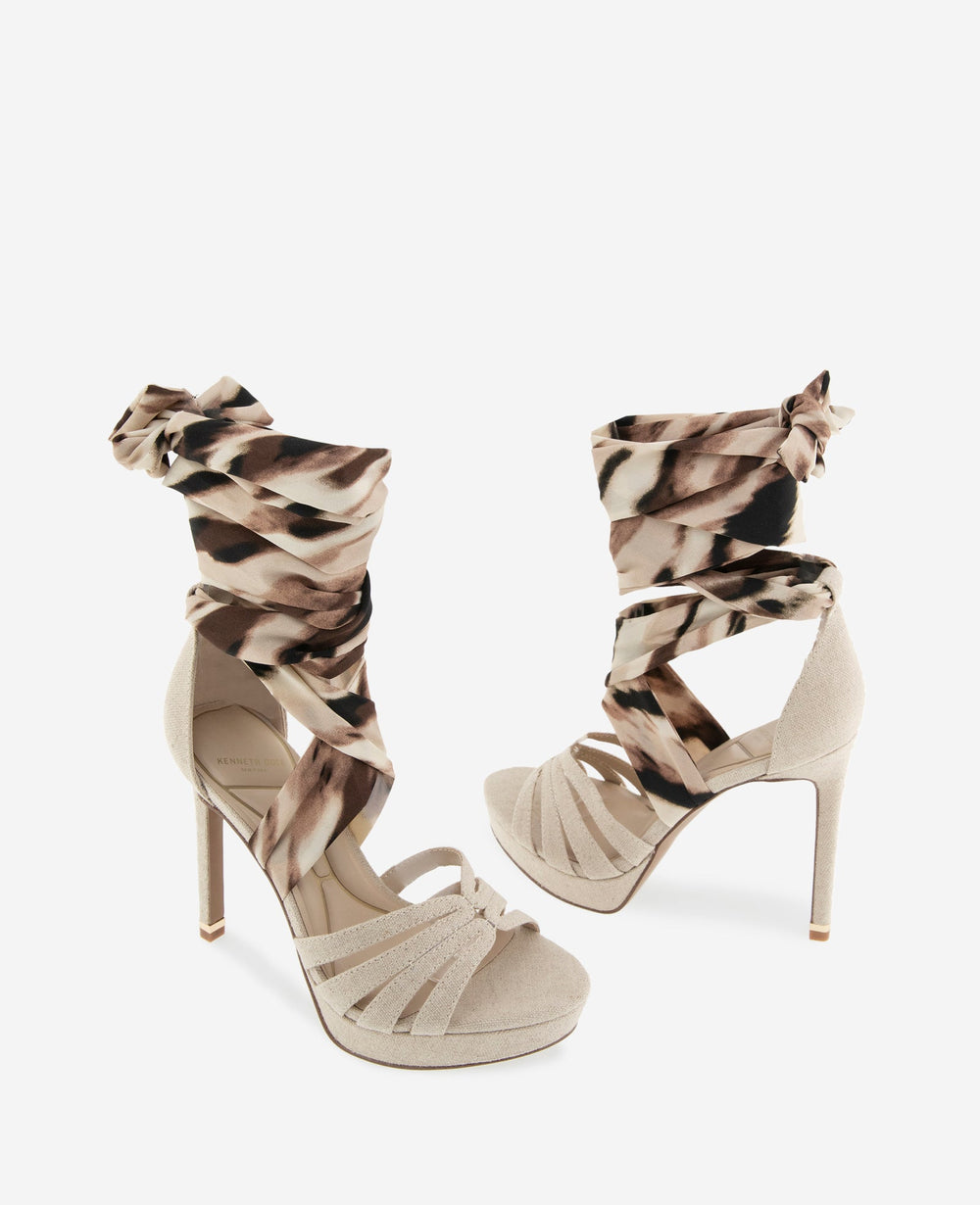 Kenneth Cole Nikkii Printed Fabric Wrap Around Platform Heel